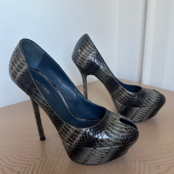 Sergio Rossi Snakeskin Cachet Pumps, Vero Cuoio, Blue Gradient, Size 37 - Picture 1 of 7